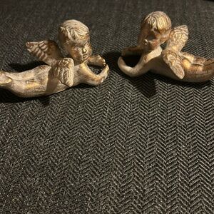 Vintage Gold/White Cherub/Angel Candlestick Huggers